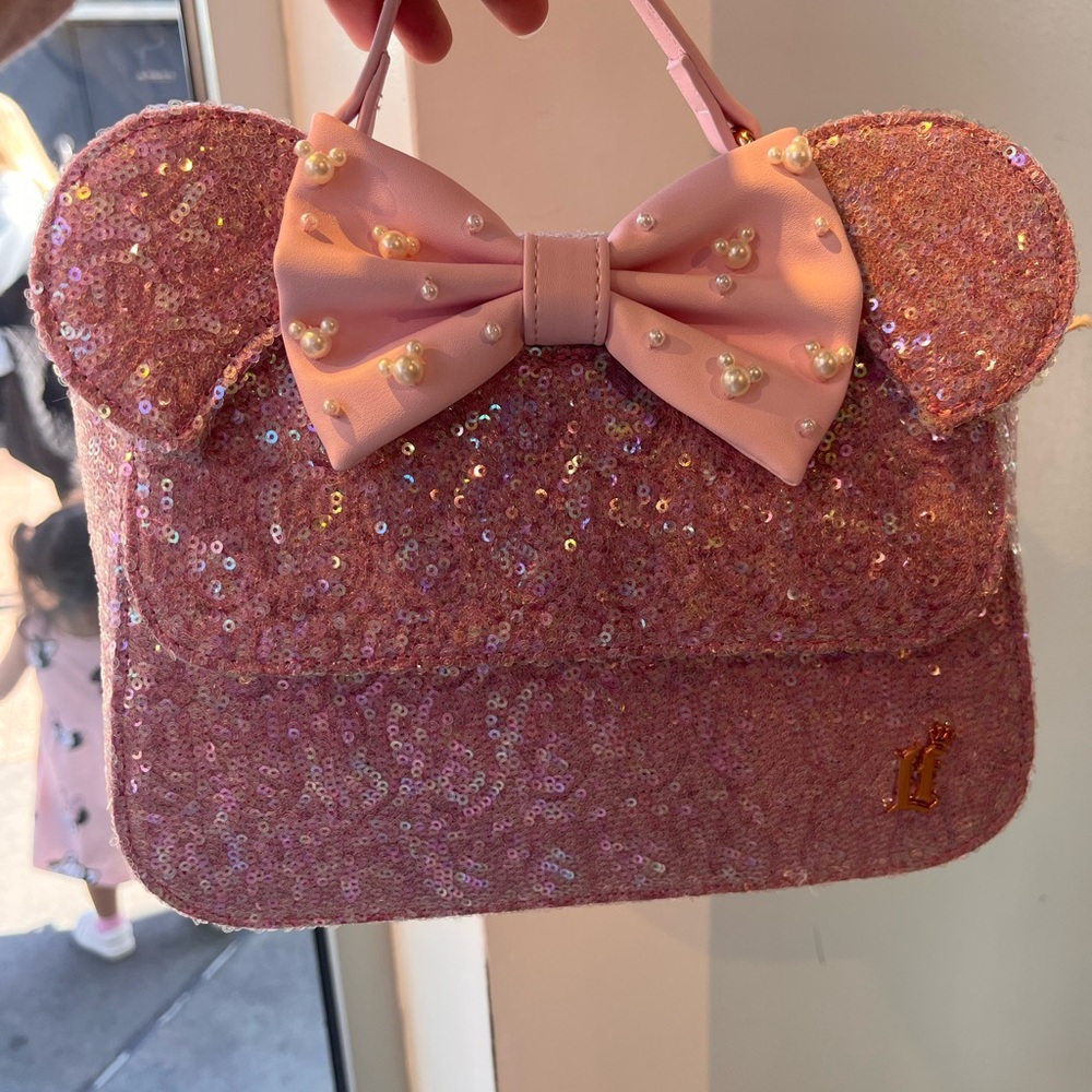 Disney X Loungefly Pink Sequin Minnie Mouse Crossbody  Bag with Bow